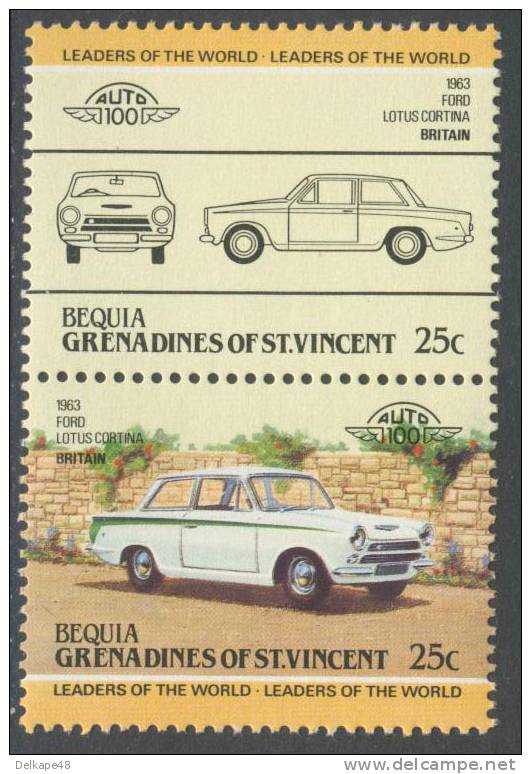 Grenadines Of St. Vincent - Bequia 1984 Mi 72-73 ** Ford Lotus Cortina - Britain (1963) - Automobile / Auto - Auto's