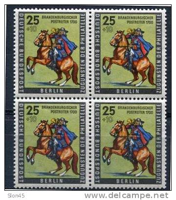 Germany/Berlin 1956 Sc 9NB18 Mi 158 MNH Block Of 4 Postrider Of Brandenburg - Ungebraucht