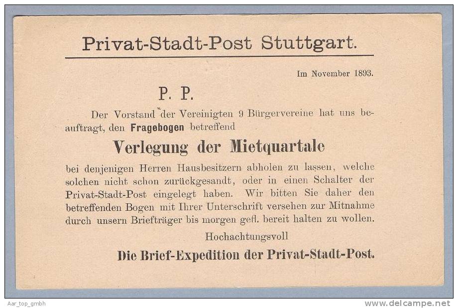 Privatpost Stuttgart 1893-11-13 Ganzsache Mit Suchard-Werbung - Privatpost