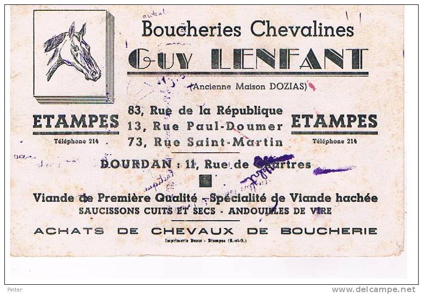 ETAMPES - BUVARD Publicitaire - Boucheries Chevalines GUY LENFANT -- 21 X 13.5 Cm - Autres & Non Classés