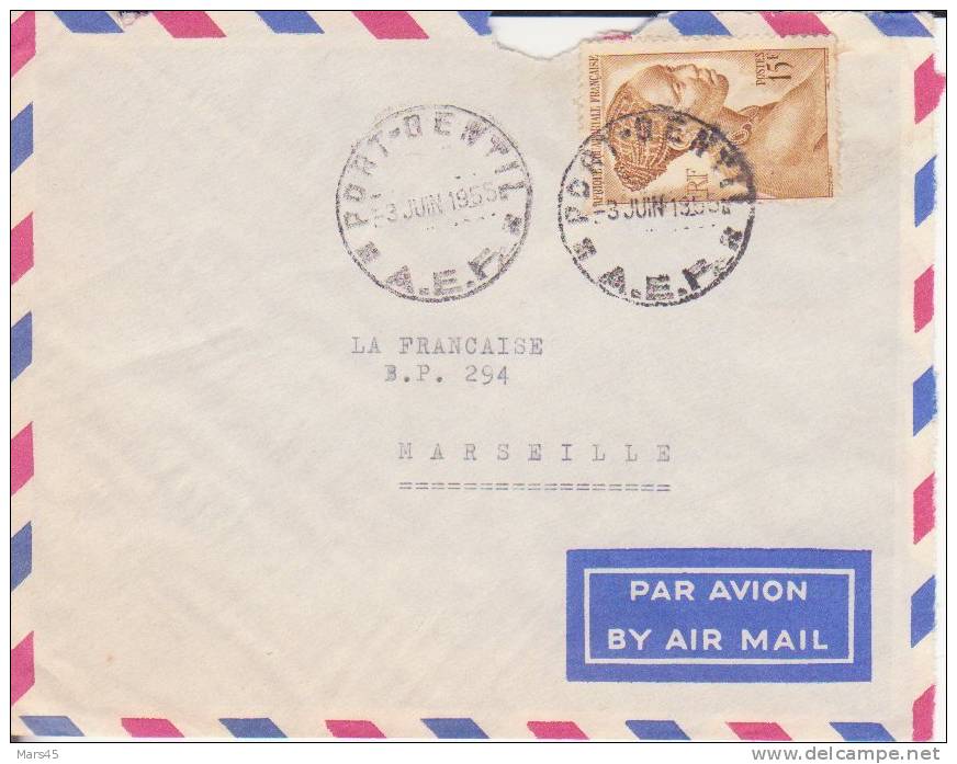 PORT GENTIL - GABON - 1955 - Colonies Francaises,Afrique,avion, Lettre,marcophilie - Autres & Non Classés