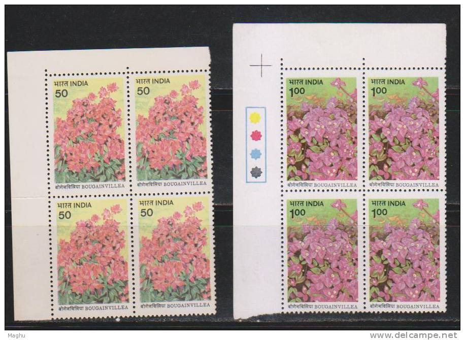 India 1985 MNH, Block Of 4, Set Of 2, Bougainvillea,  Flowers Plants - Blocs-feuillets