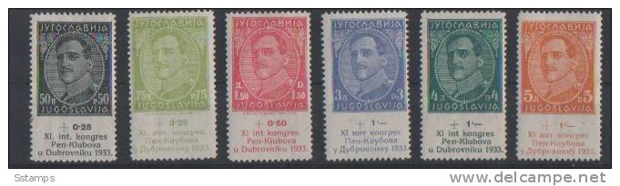 1933YU-MH-249-54  JUGOSLAVIA JUGOSLAWIEN  PEN CLUB SCRITORI  NEVER HINGED - Unused Stamps