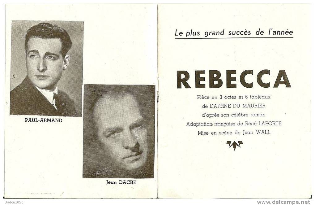 Tournées CH Baret Avec Micheline Cévennes Dans REBECCA - Programmes