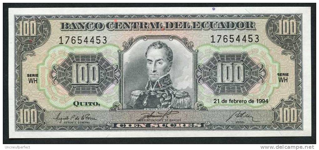 Pick 123Ac - 100 Sucres - 1994 - UNC N° 17654453 Série WH - Ecuador