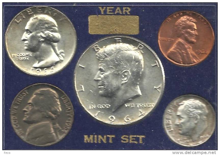 USA UNITED STATES SET OF 5 COINS 1CENT - $1/2 KENNEDY DATE 1964 3 COINS SILVER KM? READ DESCRIPTION CAREFULLY !!! - Collections