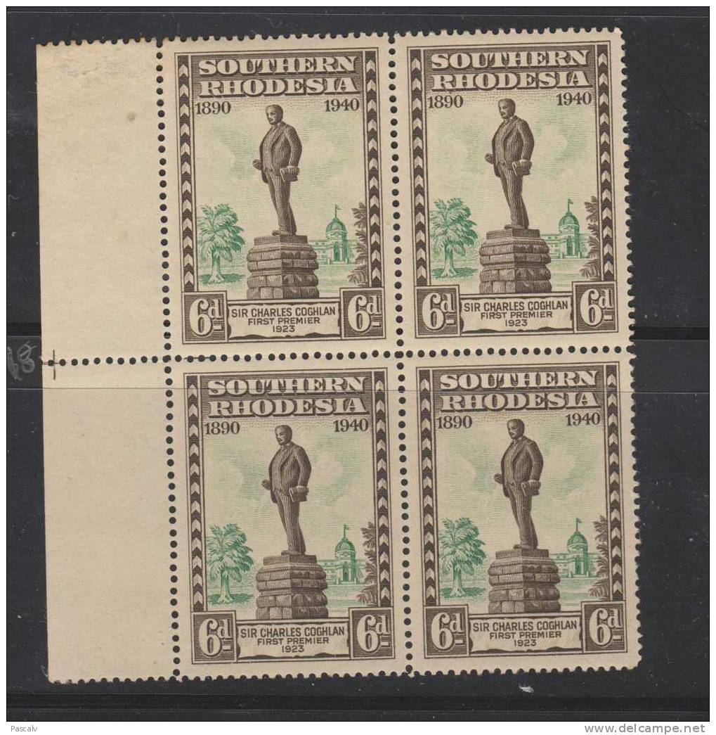 RHODESIE DU SUD Yvert 60 ** Bloc De 4 Neuf Sans Charnière MNH - Rhodésie Du Sud (...-1964)