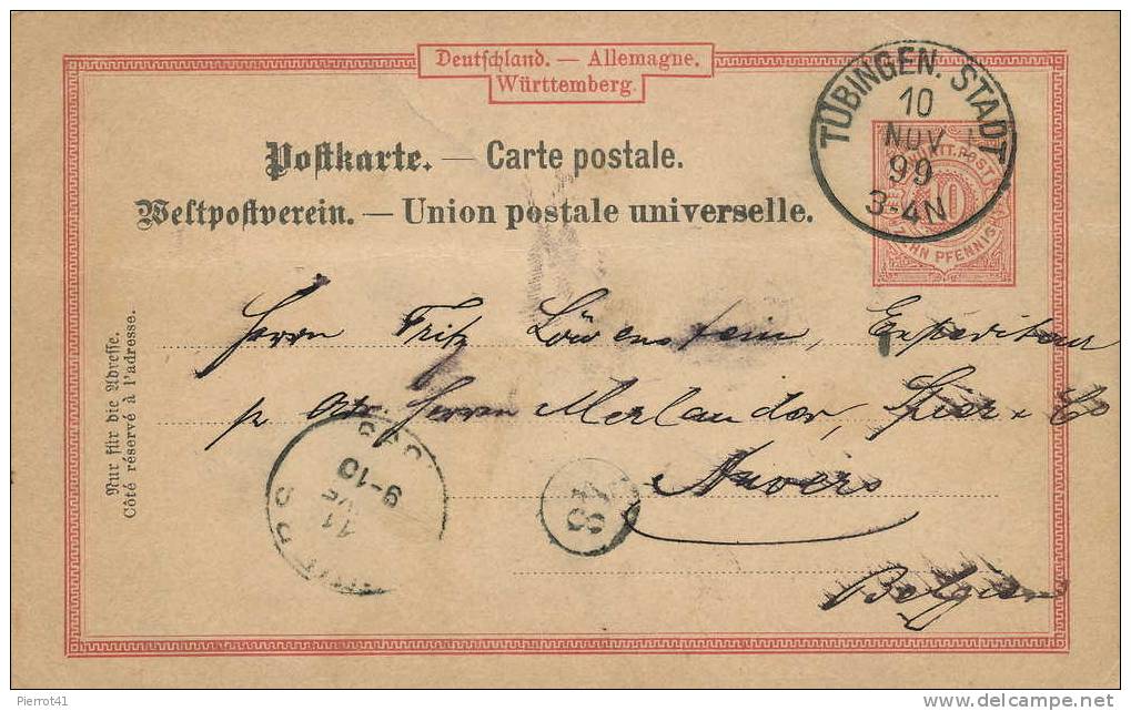 ALLEMAGNE - WÜRTTEMBERG - Carte écrite En 1899 - Postal  Stationery