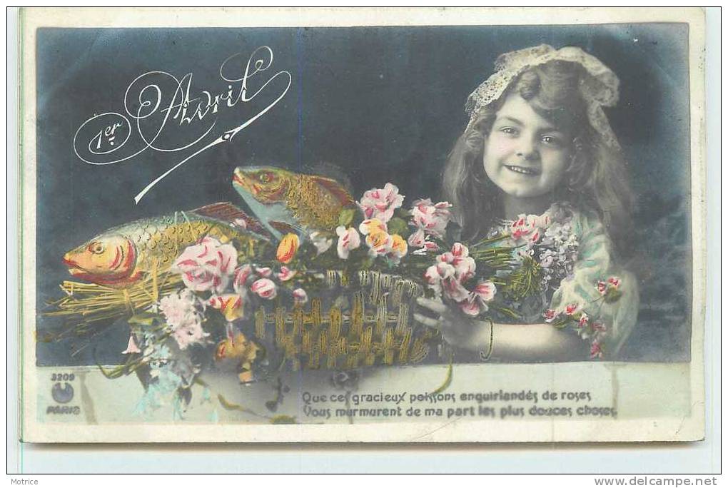 1erAVRIL   -  Petite Fille, Poissons, Fleurs. - 1er Avril - Poisson D'avril