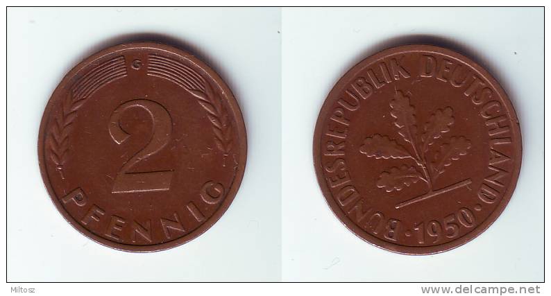 Germany 2 Pfennig 1950 G - 2 Pfennig