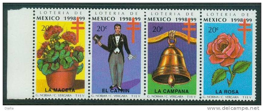 Mexique, Mexico 1998-1999, Anti-tuberculosis, Fleur Rose Flower MNH ** - Rozen