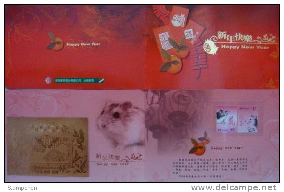 Folder Gold Foil & Stamps 2007 Chinese New Year Zodiac -Rat Mouse (Tainan) Unusual 2008 - Roedores