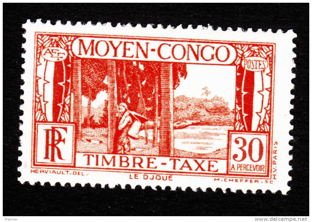 Middle Congo, Scott #J27, Mint Hinged, Rubber Trees And Djoue River, Issued 1933 - Other & Unclassified