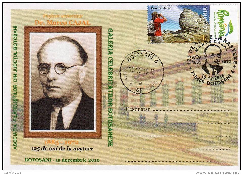 Romania / Special Cover With Special Cancellation / 125 Years Dr. Marcu Cajal - Judaísmo