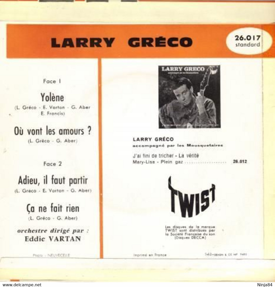 EP 45 RPM (7")  Larry Gréco  "  Yolène  " - Other - French Music