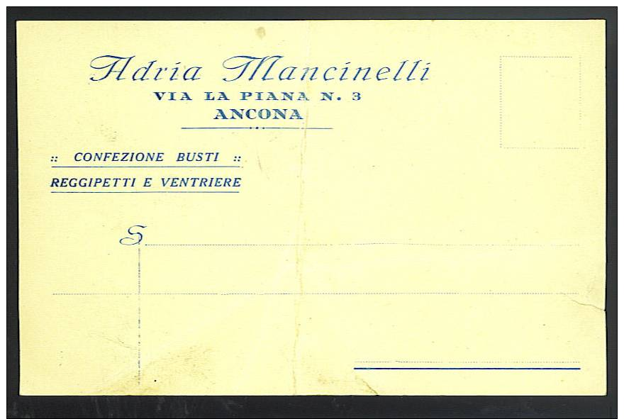 ANCONA -pubblicitaria BUSTI-REGGIPETTI-VENTRIERE  Cartolina Viaggiata  1933 PIEGA IN VERTICALE - Ancona