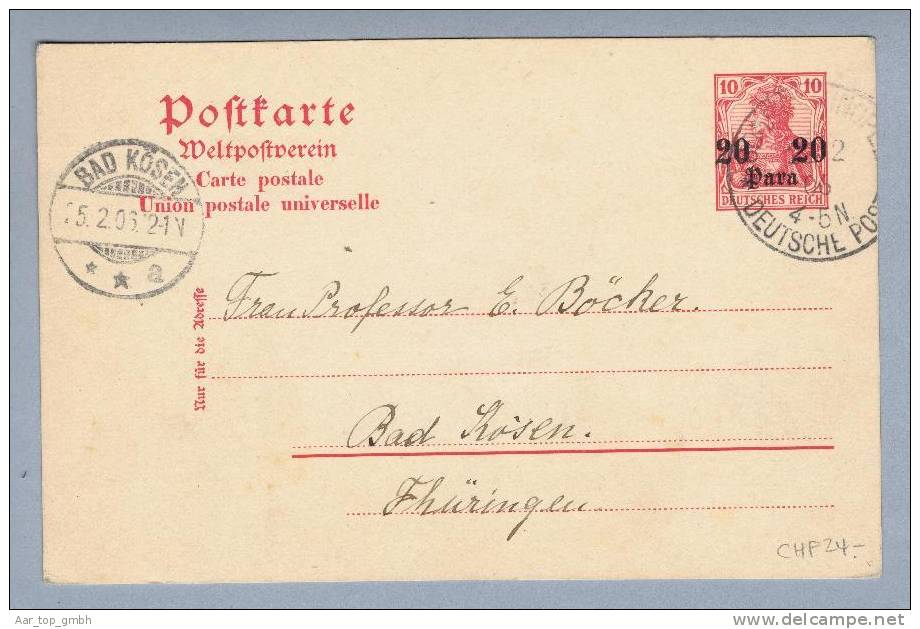 Deutsche Post In Der Türkei 1906-02-25 Costantinopel Ganzsache 20 Para Nach Bad Kösen - Deutsche Post In Der Türkei