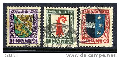 SWITZERLAND  1926 Pro Juventute 5, 10, 20 C. Used.  Michel 218-20 - Used Stamps