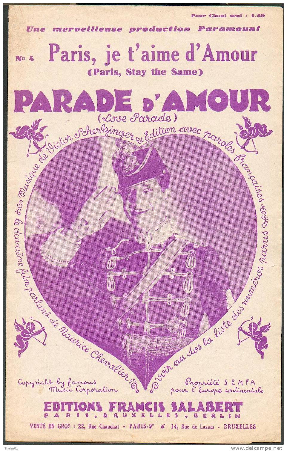 PARIS JE T´AIME D´AMOUR " PARADE D´AMOUR " LE 2° FILM PARLANT DE MAURICE CHEVALIER - Chansonniers