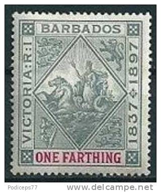 Barbados 1897  60 J. Regentschaft  Q. Victoria  1 Fa (Wz CC) Mi-Nr.53 X  Falz * / MH - Barbados (...-1966)