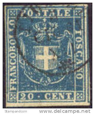 Tuscany #20 Used 20c Blue From 1860 - Tuscany