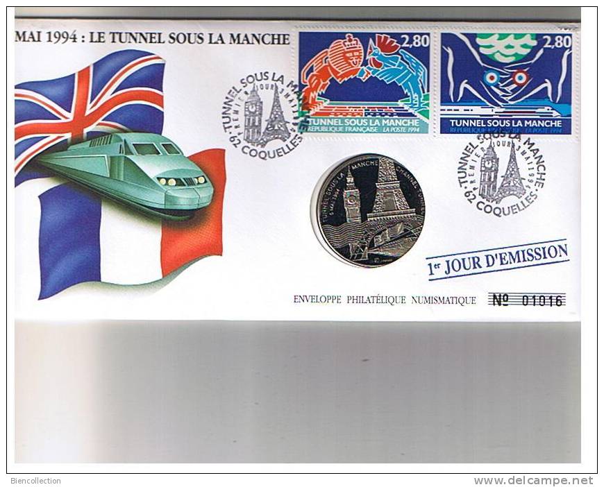 Enveloppe Numismatique.Tunnel Sous La Manche - 1990-1999