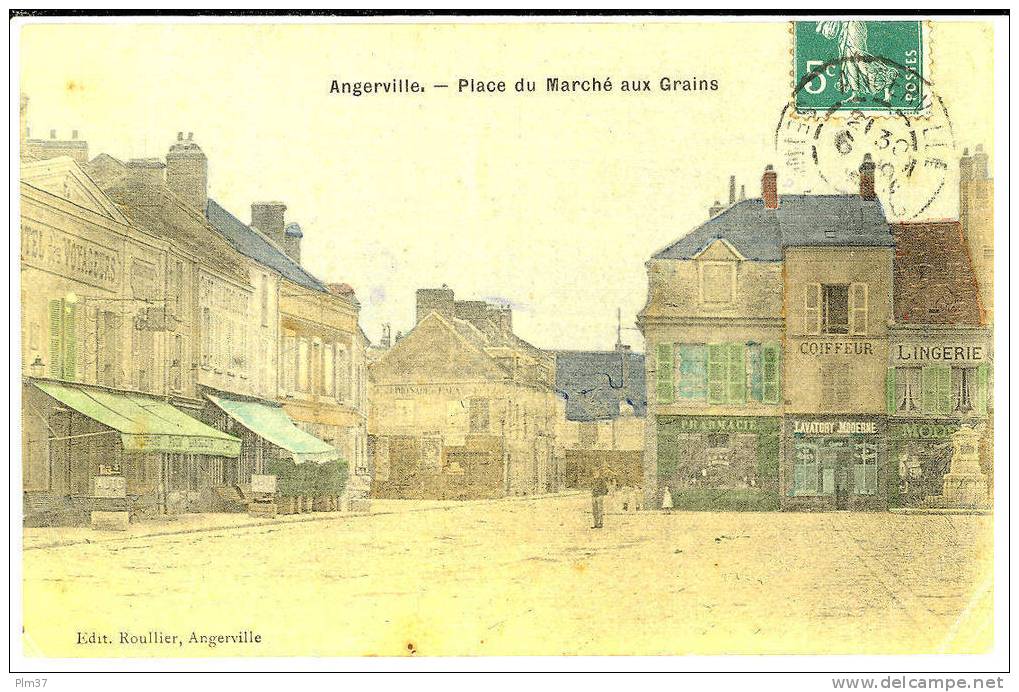 ANGERVILLE - Place Du Marché Aux Grains - Carte Toilée Couleur - Angerville