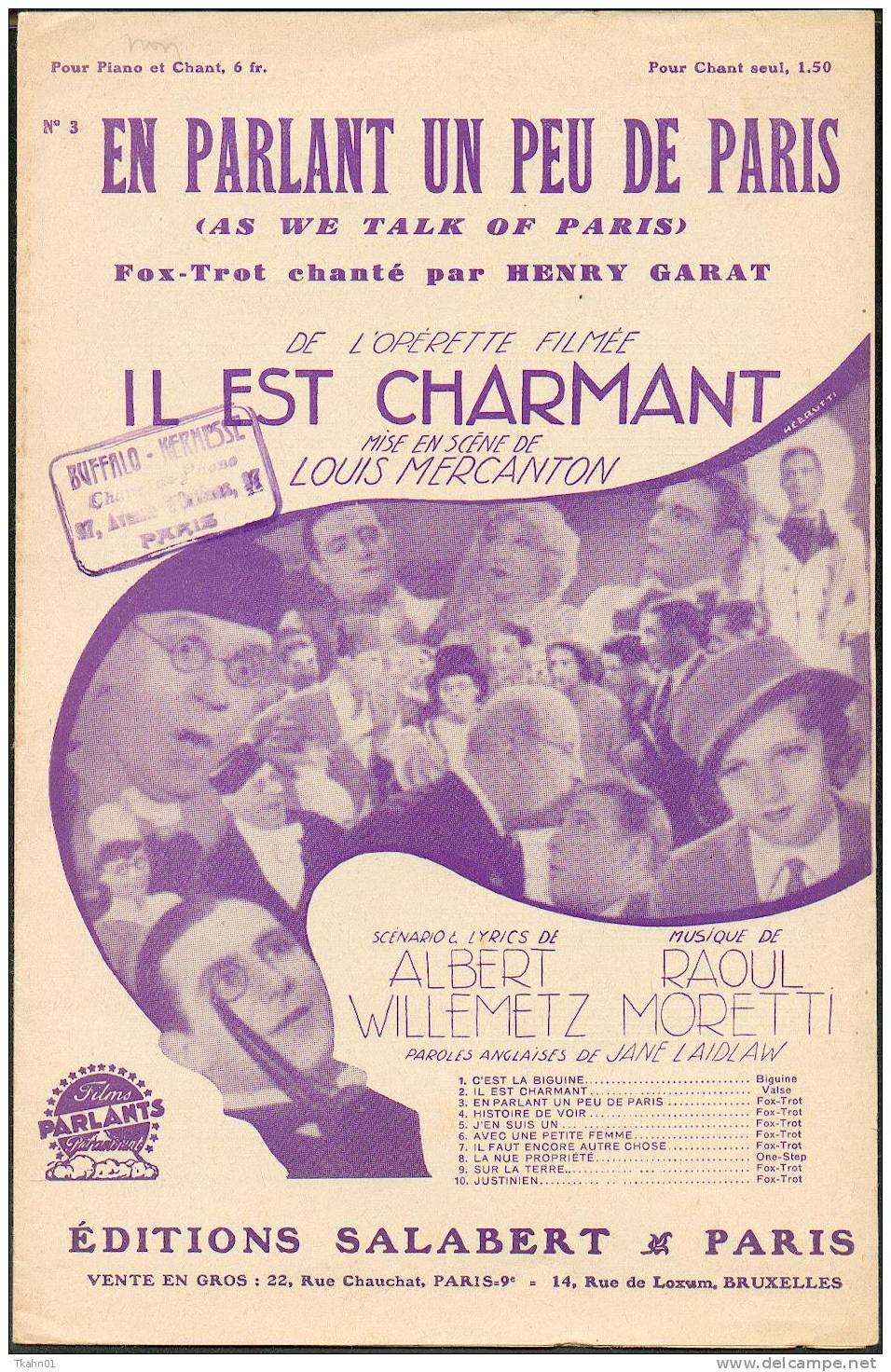 " EN PARLANT UN PEU DE PARIS  " FOX TROT CHANTEE DE L´OPERETTE FILMEE IL EST CHARMANT - Chansonniers