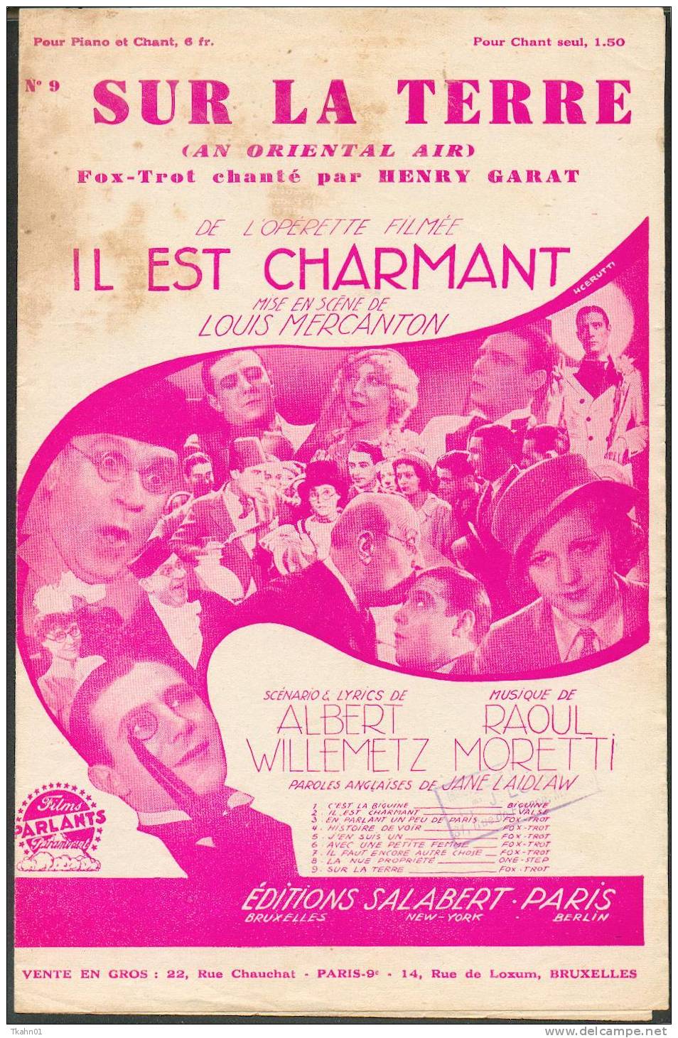 " SUR LA TERRE  " FOX TROT CHANTEE DE L´OPERETTE FILMEE IL EST CHARMANT - Chansonniers