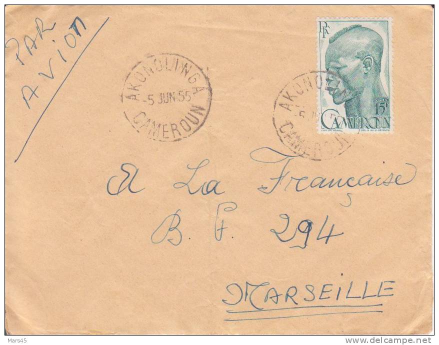 AKONOLINGA - CAMEROUN - 1955 - Colonies Francaises,Afrique,avion, Lettre,marcophilie - Covers & Documents