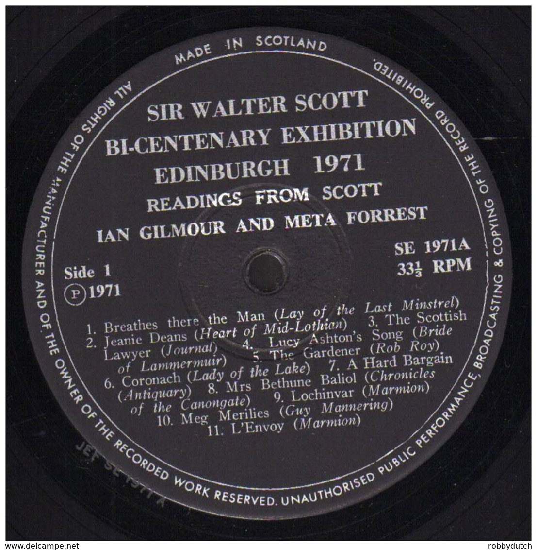 * LP *  Readings From: SIR WALTER SCOTT: BI-CENTENARY EXHIBITION (Scotland 1971 Ex-!!! Limited Edition) - Other & Unclassified