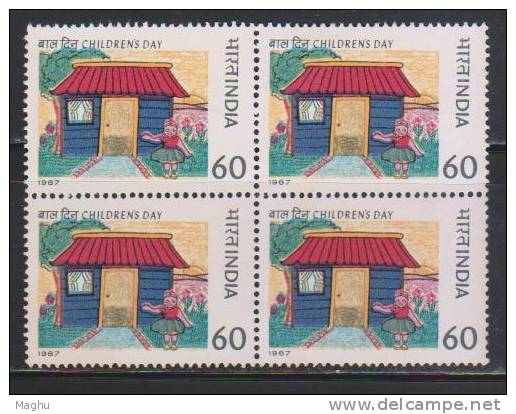 India 1987 MNH, Block Of 4., Childrens Day, - Blokken & Velletjes