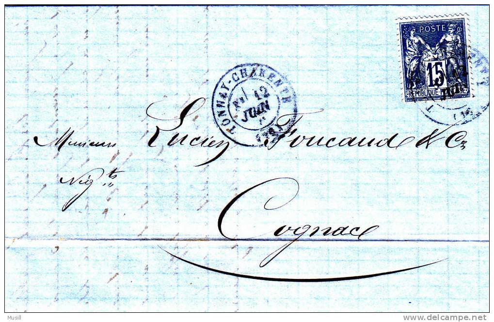 Courrier Expédié De Tonnay-Charente à Cognac  En 1879 Par A. Perrin. - 1876-1878 Sage (Type I)