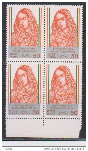 India 1984 MNH Block Of 4, Sephoy Mutiny Leaders, Begum Hazrat Mahal, Famous Ladies, As Scan - Blocchi & Foglietti