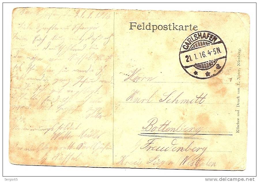 CARLSHAFEN-FELDPOSTKARTE-traveled 1916th - Warburg