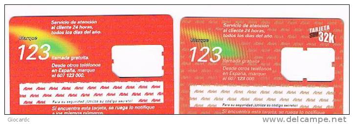 SPAGNA (SPAIN) - AIRTEL   (GSM SIM) - LOT OF 2 DIFFERENT  - USED WITHOUT CHIP -  RIF. 4214 - Airtel