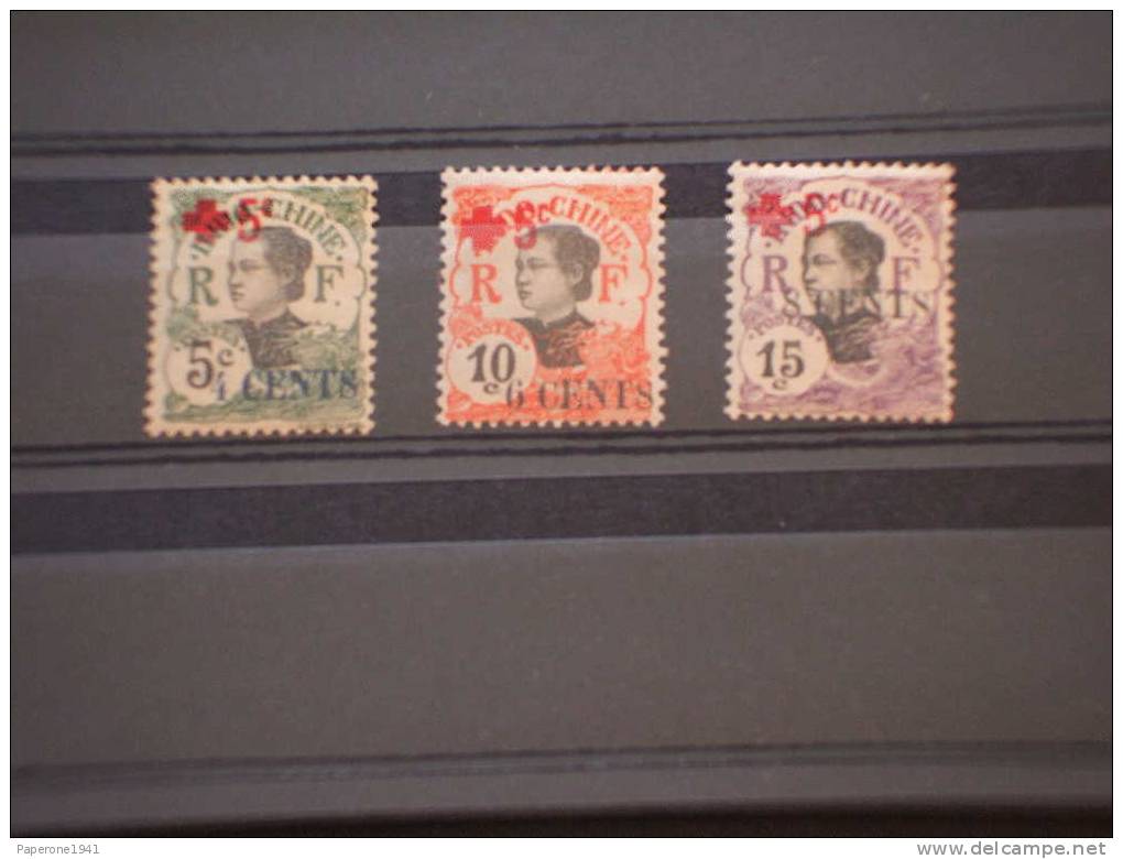 INDOCINA FRANCESE -INDO-CHINE - 1918/9 CROCE ROSSA 3v.-SOPRAST.-NUOVI(+) - Unused Stamps