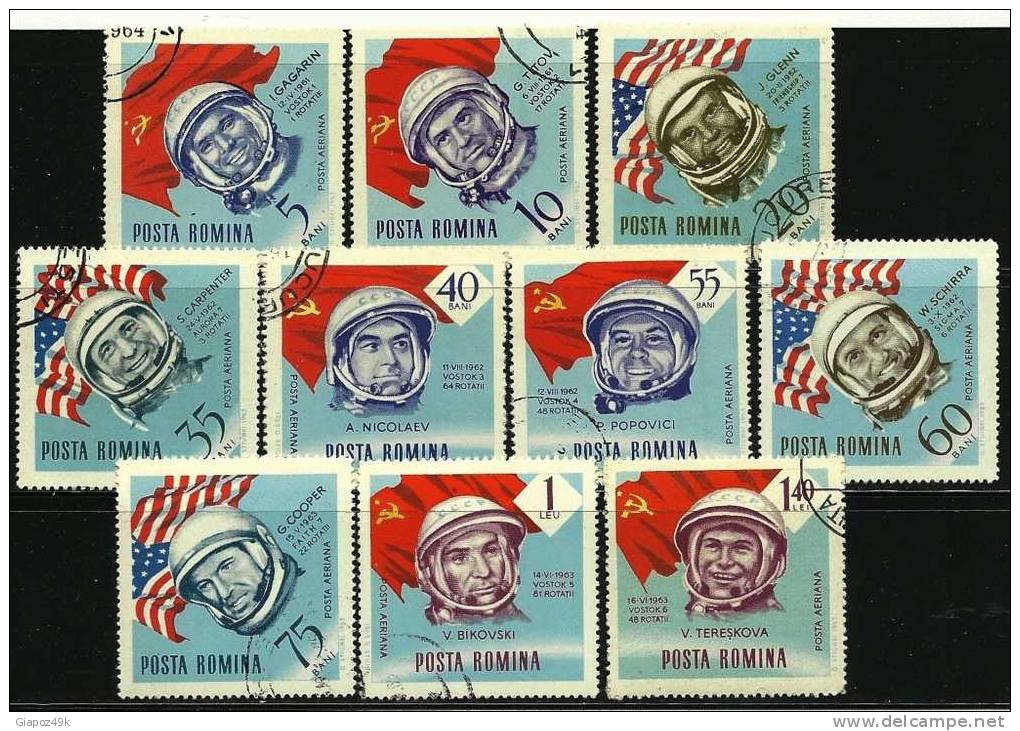 ● ROMANIA 1964 - SPAZIO - P.A. N. 189 / 98 Usati, Serie Completa - Cat. ? € - Lotto N. 821 - Oblitérés