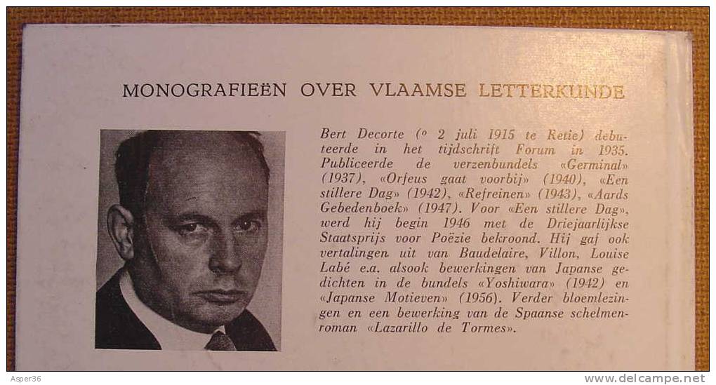 Monografieën Over Vlaamse Letterkunde "Firmin Van Hecke Door Bert Decorte "1964 - Antique