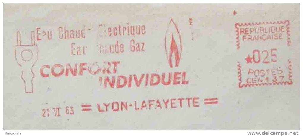 ELECTRICITE - GAZ - LYON  / 1963 EMA ILLUSTREE SUR LETTRE  (ref 1101) - Gas