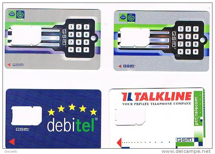 OLANDA (NETHERLANDS) - KPN MOBILE (GSM SIM) - LOT OF 4: DEBITEL, IL TALKLINE, PTT - USED WITHOUT CHIP -  RIF. 4980 - Cartes GSM, Prépayées Et Recharges