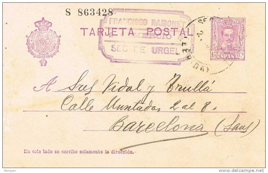 Entero Postal SEO De URGEL (Lerida) 1928 - 1850-1931