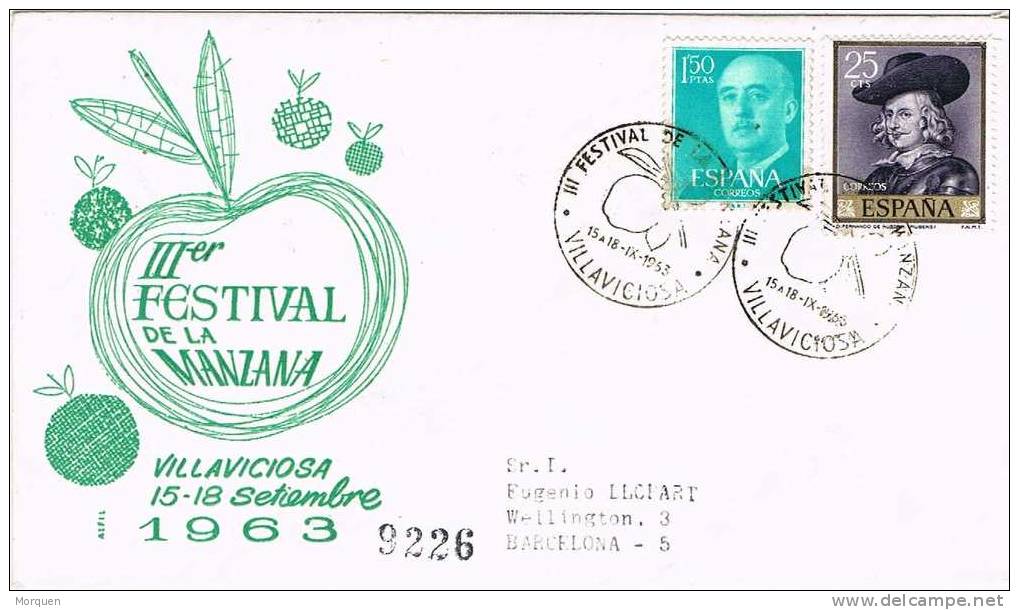 Carta Certificada VILLAVICIOSA (Asturias) 1963. Festival De La Manzana - Covers & Documents