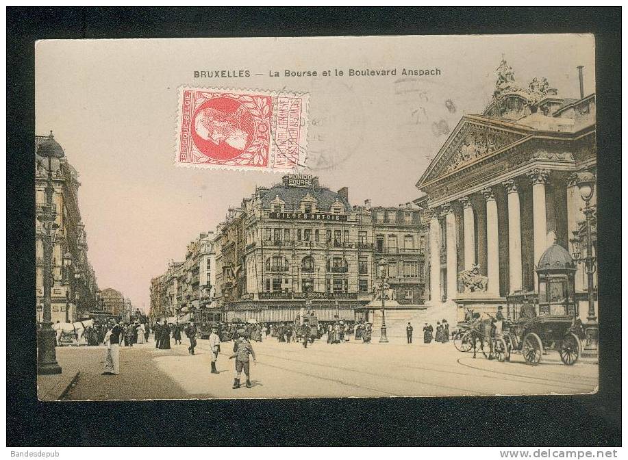 Belgique BRUXELLES - La Bourse Et Le Boulevard Anspach ( Animée Edition Du Grand Bazar De La Rue Neuve ) - Avenues, Boulevards