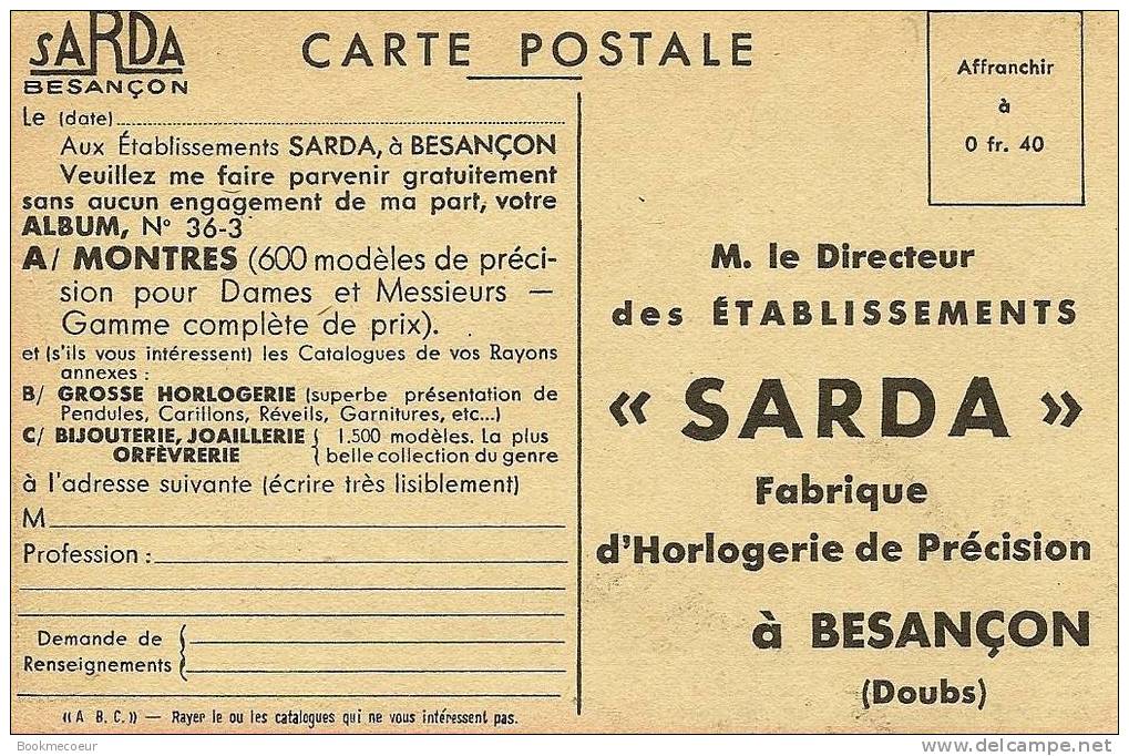 25  BESANCON  SARDA FABRIQUE D´HORLOGERIE DE PRECISION        N° C 2649 - Shopkeepers