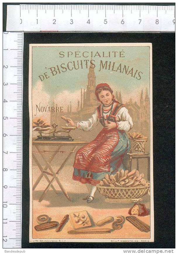 Scapini Biscuits Milanais Jolie Chromo Lith Brunschwig  Femme Marchande Balance  Novarre - Sonstige & Ohne Zuordnung