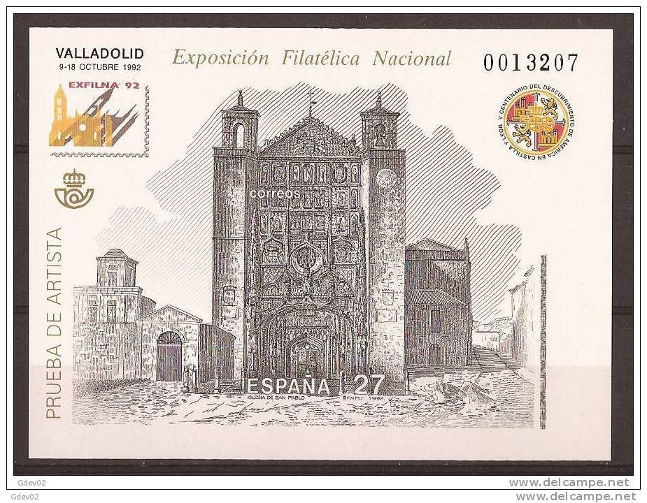 ESPO27-L3927TBH.Iglesia De San Pablo(Valladilid).Spain Espagne.PRUEBA OFICIAL 27 EXFILNA 1992.(Ed PO 27)SIN DENTAR - Blocks & Sheetlets & Panes