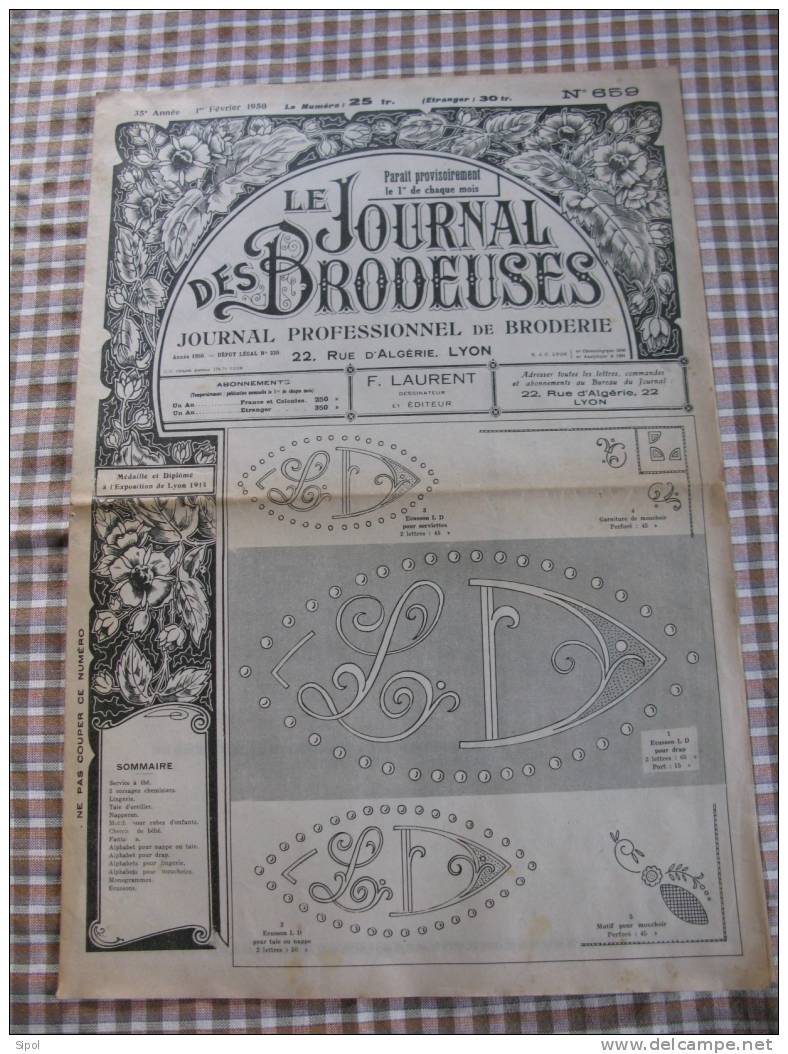 Revue :Le Journal Des Brodeuses 1er Février 1950  N°659 Feuille De 94 X 65  Cm Env Pliée En 4 - Altri & Non Classificati