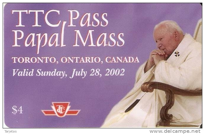 TARJETA DE CANADA DE EL PAPA JUAN PABLO II  (POPE) (no Es Tarjeta Telefonica) - Personajes