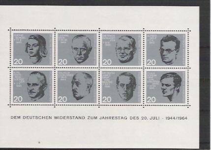 1964 Deutschland Germany Mi. Bl. 3  ** MNH 20. Jahrestag Des Attentats Auf Adolf Hitler Vom 20. Juli 1944 - 1959-1980